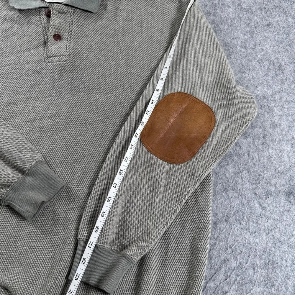 Orvis Mens Medium Elbow Patch Polo Sweatshirt Pullover Textured